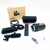 Camcorder Full HD 2.7K Videokamera IR Nachtsicht 16X Zoom Videokamera Ausziehbarer UV-Spiegel,Ultraklarer 3.0-Zoll-IPS-Bildschirm Vlogging Kamera,Selfie, Serienbildfunktion