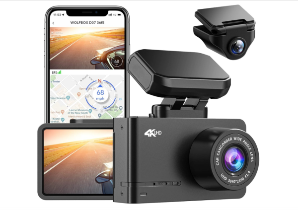 WOLFBOX 4K Dashcam Front and Rear with WiFi & GPS, Dual Dashcam, Car Camera Recorder with UHD 3840x2160P, 2.45" LCD, 170° Wide Angle, Loop Recording, WDR Night Vision, G-Sensor, Max Support 128G...