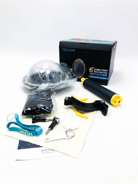 TELESIN Dome Port GoPro Camera Accessories, Underwater 6" GoPro Dome Port Cover Case with Waterproof Lid Case + Floating Bobber Handle + Trigger for GoPro Hero2018 Hero6 Hero5 Black Hero7 Black