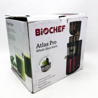 Biochef Altas juicer Whole Slow Juicer Pro - Ultra Strong motor 350W, simply juice vegetables & fruits with XXL filling shaft, dishwashers suitable individual parts (white)