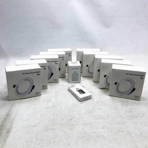 Pack of 10 WiFi Bluetooth LED recessed spotlights, 9W 230V RGBWC ceiling spotlights recessed lights recessed ceiling spots dimmable 16 million colors with remote control Smart Bridge, compatible with Alexa Google Home