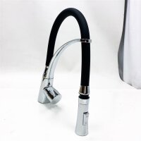 Pasting kitchen fittings with a 2-stage pull-out shower, 360 ° swiveling kitchen mixer with black silicone hose, single-lever mixer for cold and hot water, brass chrome-plated.