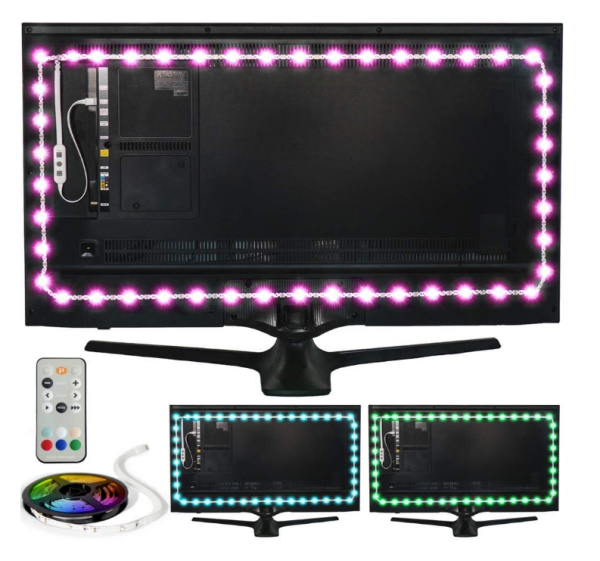 Luminoodle USB LED Hintergrund-Beleuchtung für TV in Farbe, 15 Farben, RGB LED-Bias Beleuchtung für HDTV-, TV-Bildschirm und PC-Monitor, LED-Strip selbstklebend (5 Meter)