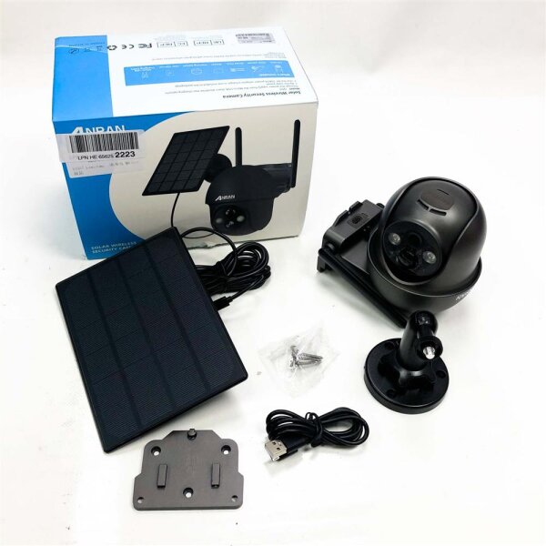 ANRAN outdoor surveillance camera battery WiFi, 360 degree swivel wireless surveillance camera with solar panel, PIR motion detector with floodlight, 2-way audio, night vision, 2.4GHz WiFi, Q01 gray