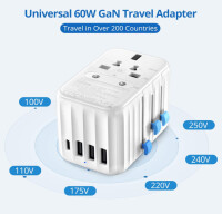 Zendure Reiseadapter Reisestecker Universal 61W PD Travel Adapter USB C Fast Charge Internationales Wandladegerät AC Steckeradapter Weltweites Power Charger All in One für USA Europa UK AUS Weiß