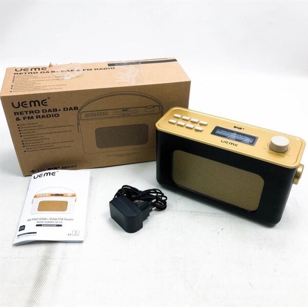 UEME Retro Digitalradio mit Bluetooth, DAB+ DAB UKW Radio, Radiowecker, und Leder Verkleiden (Schwarz)