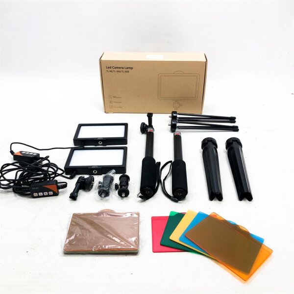 JINTU 2 Packs 96 LED-Videoleuchte 5600K USB Studio Lampe mit Stativständer-Kit, 6 Farbfilter für Tisch- / Live-Streaming, Kamera- / Konferenzbeleuchtung, Spiel-Streaming / YouTube-Videofotografie