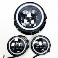 7 inch black Harley Dayymaker LED headlights + 2x 4-1/2 "Fog lighting passing lamps for Harley Davidson Road King Motorrad (1 set)