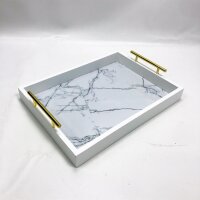 Decorative serving tray decoration tablet rectangular plate cosmetic tray decorative plate with handles, for jewelry cosmetics Perfume keys, serving tray marble pattern (white)