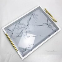 Decorative serving tray decoration tablet rectangular plate cosmetic tray decorative plate with handles, for jewelry cosmetics Perfume keys, serving tray marble pattern (white)