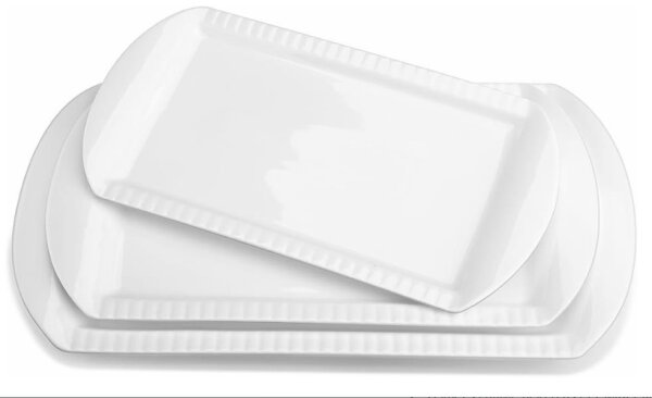 Lifver Rechteckige Porzellanteller 40cm, 3er-Set, Servierplatten, weiß - Elegant und robust für jeden Anlass