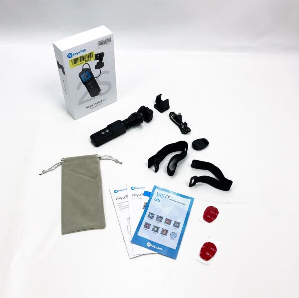 Feiyu Pocket 2S [Official] Action Cameras with 3-Axis Gimbal, Portable Vlog Camera in Split Design, 90cm Extension Cable, 130° Field of View, Ultra HD 4K, 1/2.5” CMOS, Breakpoint Shooting