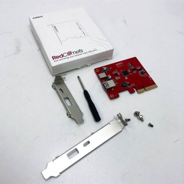 Inateck PCIe for USB 3.2 Gen 2 card with 20 GBit/s bandwidth, USB A and USB C ports, with standard and low profile brackets, RedComets U28