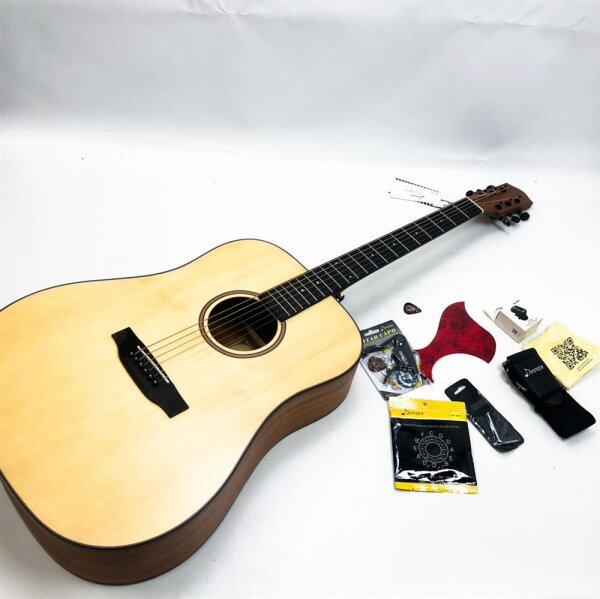 Donner Acoustics guitar 4/4 beginners adult acoustic guitar beginners kit 41 inch full of size guitar starter mahogany spruce with 6 strings bag capo picks belt