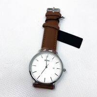 BUREI Herren Uhren Ultra Dünne Schwarze Minimalistische Quartz mit Datumsanzeige, Farbe: Weiß-braun, silber