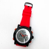 BUREI Digitale Herren Uhren Analog LED Multifunktion Sport Armbanduhr Kautschuk Armband, rot schwarz