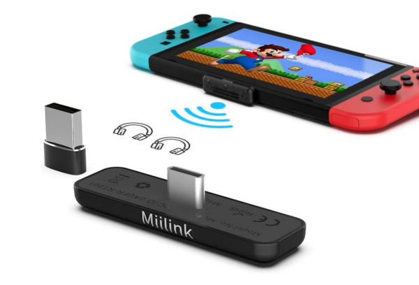 MIILINK Bluetooth adapter for Nintendo Switch/PC/PS4/PS5, wireless Bluetooth 5.0 audio, aptx broadcaster, integrated microphone with low latency, only for Bluetooth headphones and speakers