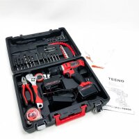 Cordless drilling screwdriver Teeno Li 21 ​​V + 2 lithium batteries + 41 accessories + professional gloves
