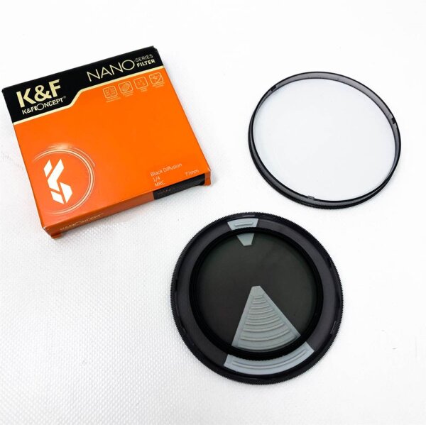 K&F Concept Nano-X Black-Mist 1/4 Filter 77mm Black Promist 1/4 filter made of optical glass with 28x nano coating, Black Diffusion Filter 1/4 for video recordings/portrait photography