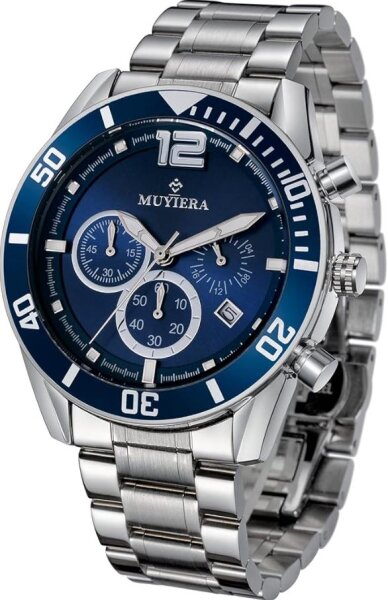 MUYIERA Herrenuhren Quarz-Chronograph - Edelstahl Business-Armbanduhren mit Saphirglas, Multifunktionsanzeigen, Leuchtzeiger, 3ATM wasserdicht, Blau