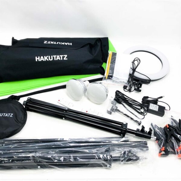Hakutatz® Profi Fotostudio Set SoftBox ring light Greenscreen with stand Studiole light set background system
