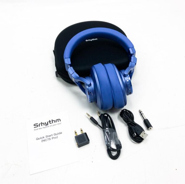 Srhythm NC75 Pro Kopfhörer mit Aktiver Geräuschunterdrückung Drahtloser Bluetooth 5.0 Over-Ear mit Mikrofon, Schnellladung, Hi-Fi, 40+ Std. Spielzeit, blau