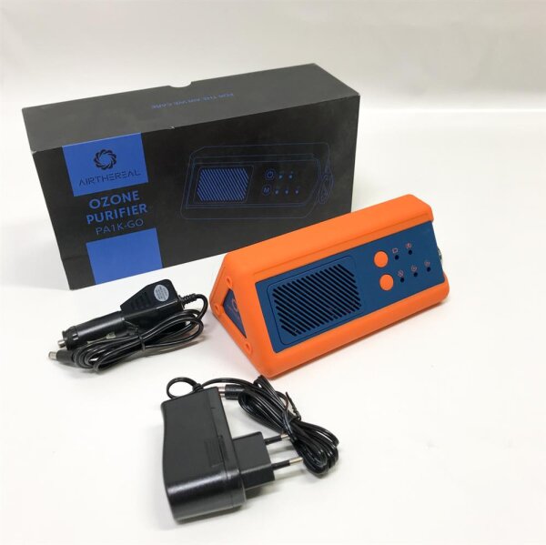 Airthereal PA1K-GO 1000mg/h portable ozone generator-cordless, battery-operated odorless disposable for car, hotel room, offices, bathrooms and other small rooms (orange-gray)