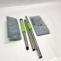 EasyGleam Wischmopp und Putzeimer Set - Flacher Bodenwischer mit Edelstahlgriff - Innovatives Zwei-Kammer Putzset für Nass- Trockennutzung - Zwei Wiederverwendbare Pads Enthalten - für Alle Bodentypen