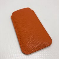 Lucrin – Classic Case kompatibel mit iPhone 12 Mini und unterstützt kabelloses Aufladen – Orange – genarbtes Leder