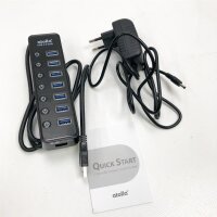 USB Hub Aktiv 3.0 mit Netzteil, 7 Ports USB 3.0 Hub aktiver Datenhub mit Schalter und 1 Intelligenter Charging Port und 20W(5V/4A) Netzteil Adapter