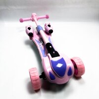 Roller Kinder ab 3 Jahre, 3 Rad Roller höhenverstellbar, Kinderscooter eingebaute Bluetooth Musik Raketendampfsprüher leuchtrollen klappbar Scooter MAX 132LBS für Kinder 3 bis 10 Jahre (Rosa)