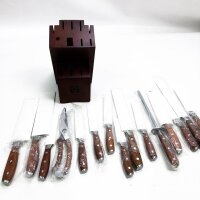 Vestsware knife block set - 16 tlg professional knife set with block, scissors, bread knives, steak knife and pointer - premium stainless steel kitchen knife sets with wooden block, the holder has a small crack on the floor