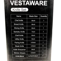 Vestsware knife block set - 16 tlg professional knife set with block, scissors, bread knives, steak knife and pointer - premium stainless steel kitchen knife sets with wooden block, the holder has a small crack on the floor