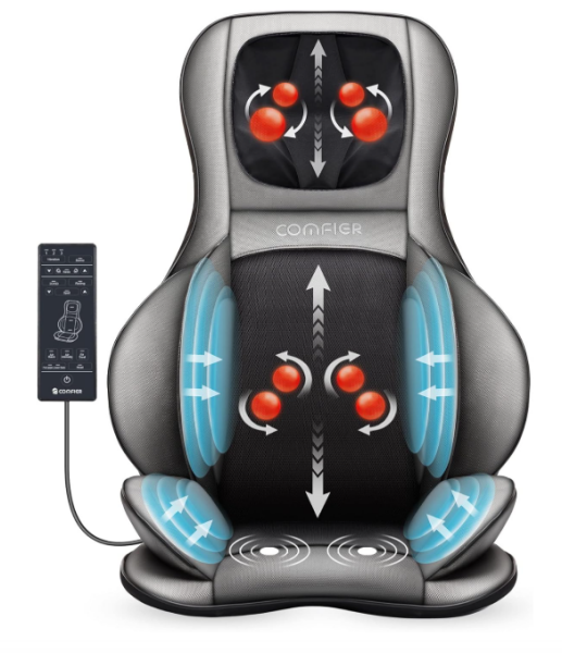 Comfier Shiatsu Rücken und Nacken Massagesitzauflage mit Wärme - 2D / 3D-Knet Massageauflage mit voller Rückenlehne und einstellbarer Luftkompresse, Ganzkörper Massagematte für Damen, Herren