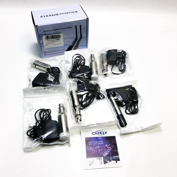 2,4 G ISM DMX512 Männlich/Weiblichen XLR Sender/Empfänger mit Antenne für Moving Heads Bühne Licht (1 Sender & 5 Empfänger (Batterie))