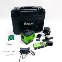 Hueppar Electronic self-level 3D cross line laser and recipient with a green beam 3 x 360 self-leveling with dual inclination function, adjustable metal base DT03G