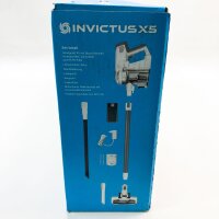 Genius Invictus X5 Akku-Staubsauger, kabelloser 2-in-1-Staubsauger mit 180 Watt Saugleistung und integrierten LED-Spotlights, Lithium-Ionen-Akku (30 Minuten), Silber