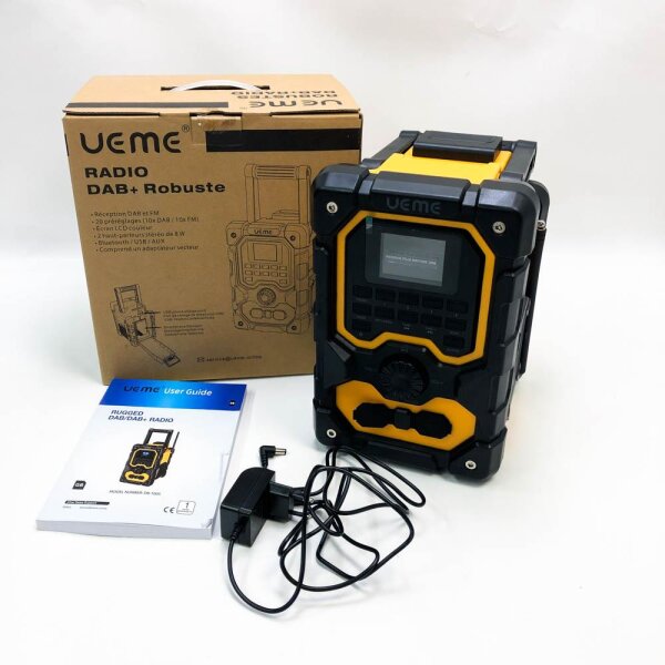 Ueme construction site radio Robust DAB+ FM radio with Bluetooth, charging station and AUX connection DB-1005 (yellow-black)