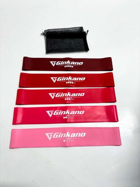 Haquno Widerstandsbänder [5er Set] Fitnessband Theraband & Tragebeutel Resistance Bands Gymnastikband aus Naturlatex für Muskelaufbau Pilates Yoga - Rot