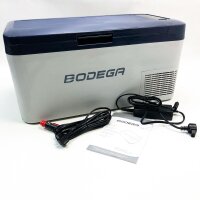Bodega compressor cool box car refrigerator, 18 liters, 12/24 V for car, truck or camping bus, mini refrigerator with app control, LED touch control, car battery protection (navy blue)