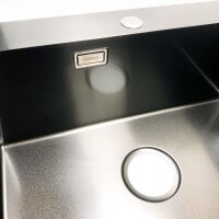 Korvo black built -in sink, 60 x 45 cm handmade made of stainless steel single pool, kitchen sink specified reversible + siphon sink