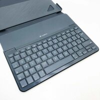 Logitech italienische QWERTY-Leinwand-Tastaturhülle für iPad Air 2 Carbon Black