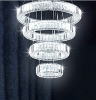 Modern crystal LED large crystal chandelier contemporary four rings pendant lights adjustable ceiling light for dining room bedroom living room restaurant (multi -colored)