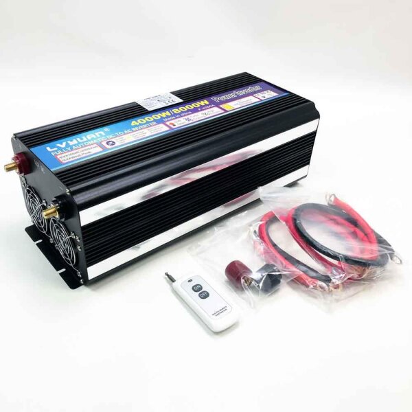 Wechselrichter 12V 230V 4000W /8000W Spannungswandler mit drahtloser Fernbedienung, 2 Steckdose 1 USB und LED-Display