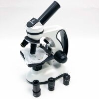 Biological learning microscope 40x-20000x dual-LED lighting laboratory monocular microscope for students and adults with optical glass lenses and 15 object carriers, metal housing, carrying bag, power supply