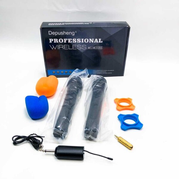 Depusheng W2 UHF 25-Kanal-Handmikrofon Drahtloses Mikrofonsystem für Karaoke- und House-Partys über den Mixer, das PA-System usw. (Dual Mic)