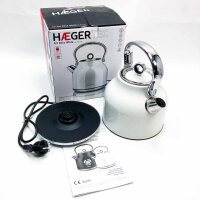 Haeger Art Deco White - kettle 1.7 liters, 2200 W, 360º rotating base, hidden resistance in inox, drying protection, automatic shutdown