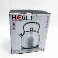 Haeger Art Deco White - kettle 1.7 liters, 2200 W, 360º rotating base, hidden resistance in inox, drying protection, automatic shutdown