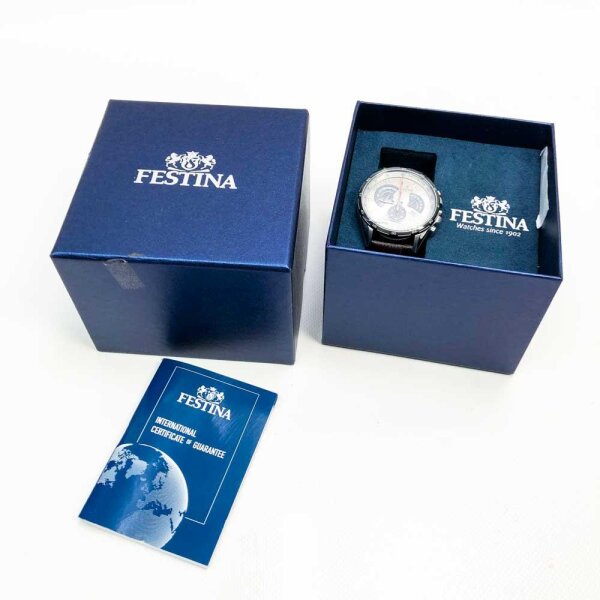 Festina Herren Chronograph Quarz Uhr mit Leder Armband F20201/2