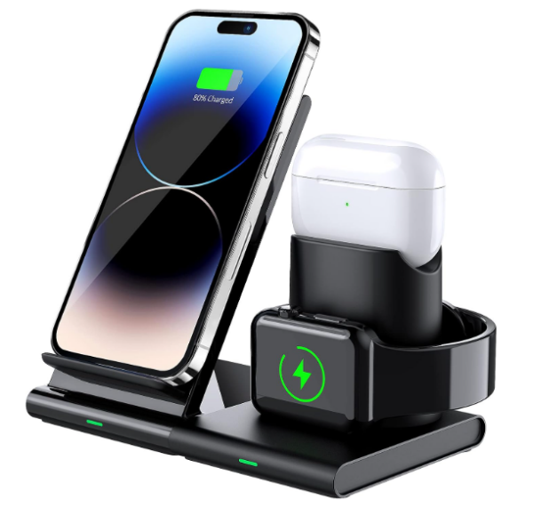 Hoidokly Kabelloses Ladegerät 3 in 1 Qi 15W Fast Wireless Charger Induktive Ladestation für i Watch 6/5/4/3/2/1, AirPods Pro/2/3, iPhone 13/12 Pro Max/11/XR/XS/8, Galaxy S22/S21 Ultra, Huawei P30 Pro